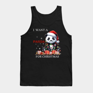 I Want a Panda for Christmas Santa Hat Xmas Tank Top